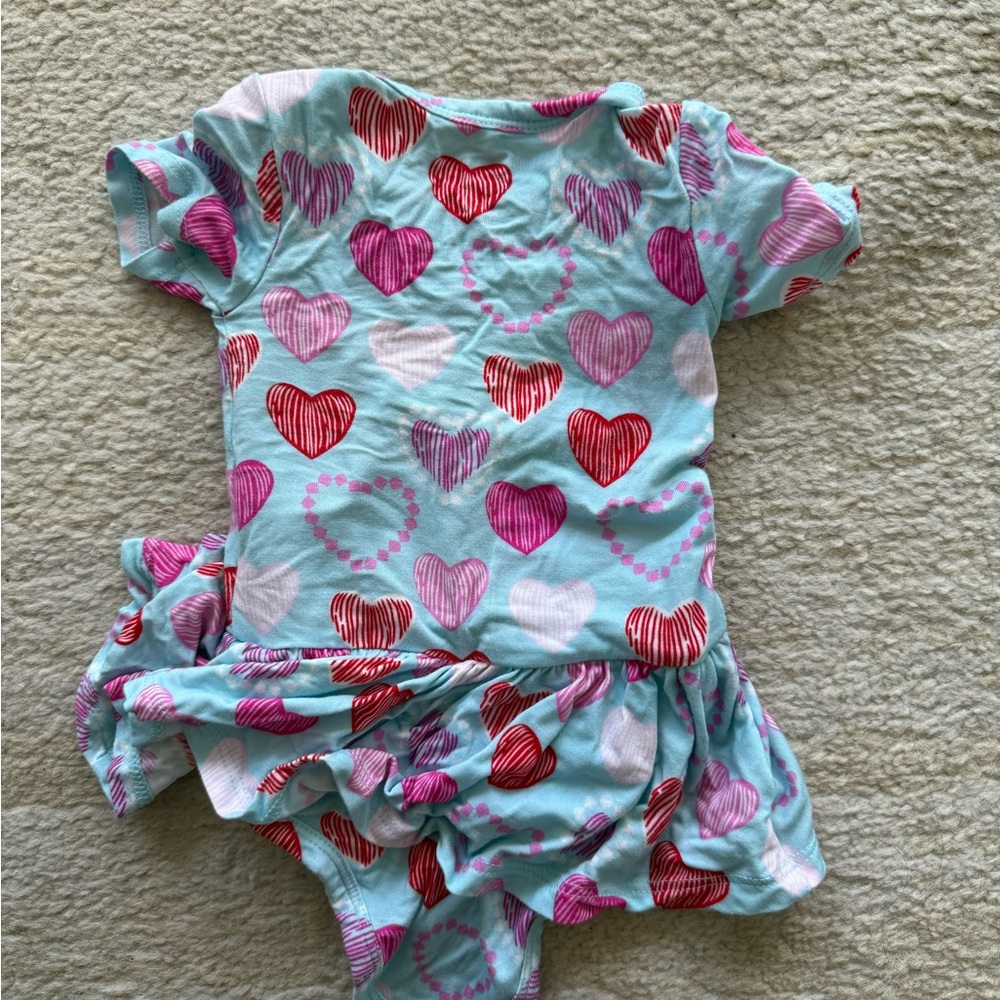Posh Peanut Icing Heart Print Twirl Skirt Bodysuit Dress Baby Outfit